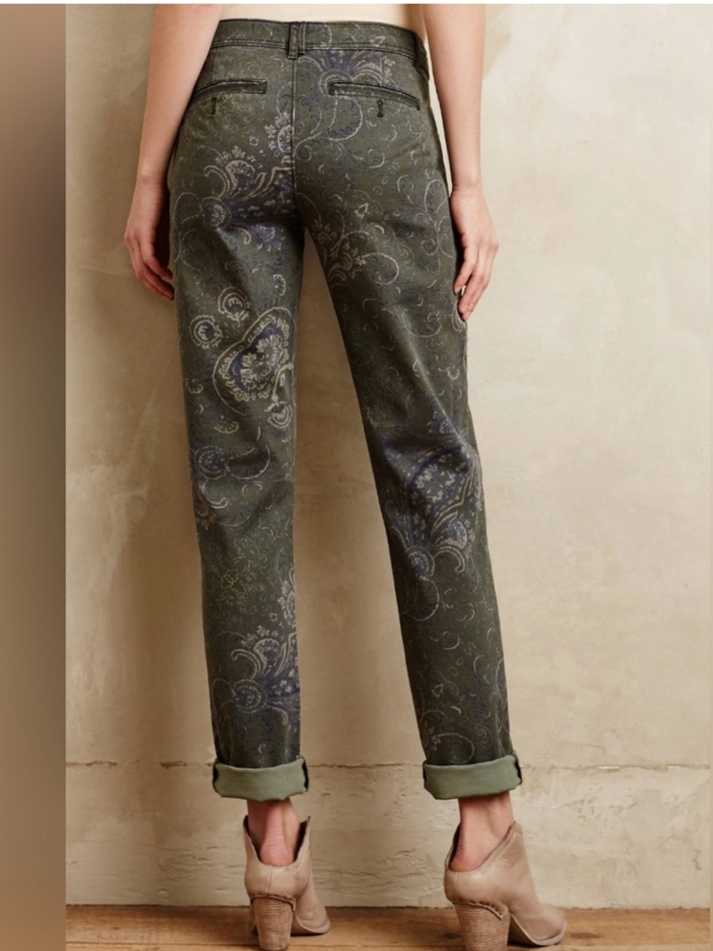 ANTHROPOLOGIE PILCRO & THE LETTERPRESS Olive Green Paisley HYPHEN Chino Pants 26 - Picture 2 of 15